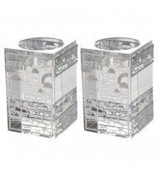 Bougeoires en cristal 8x5cm - avec plaque en métal argenté et découpée au laser