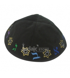 Kippa Velours Aleph Beth Noire