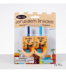 Ensemble de 2 dreidels en bois peint de Jérusalem