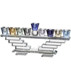 Luxueuse Menorah en Cristal 13X28 cm - Colorée