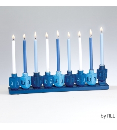 Menorah en résine peinte à la main "Blue Dreidels", boîte de couleur