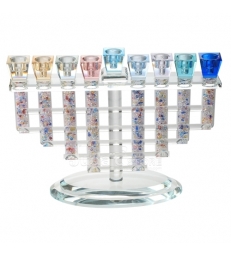 HANOUKIA EN CRISTAL ET BRANCHES MULTICOLORES