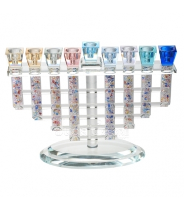 HANOUKIA EN CRISTAL ET BRANCHES MULTICOLORES