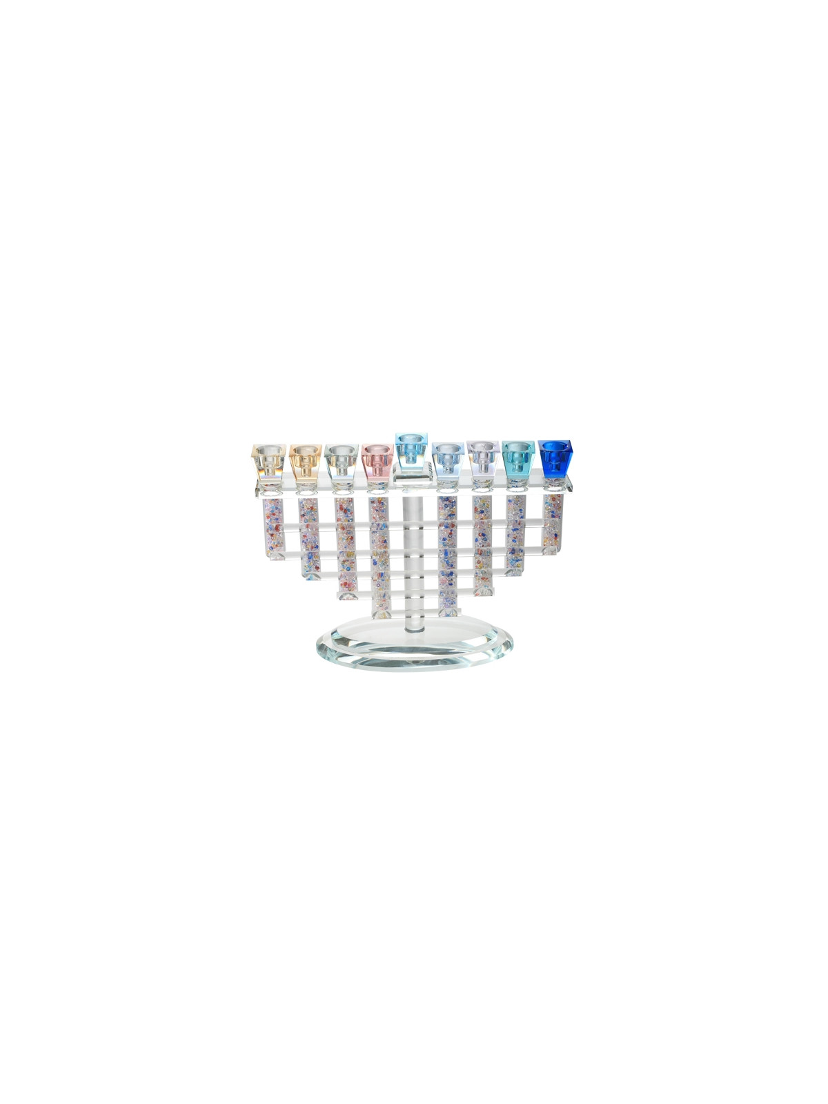 HANOUKIA EN CRISTAL ET BRANCHES MULTICOLORES