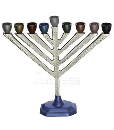 Hanoukia en Aluminium Martelé - Branches Multicolores