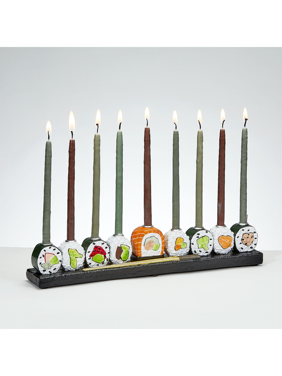 Menorah à sushi en résine peinte à la main