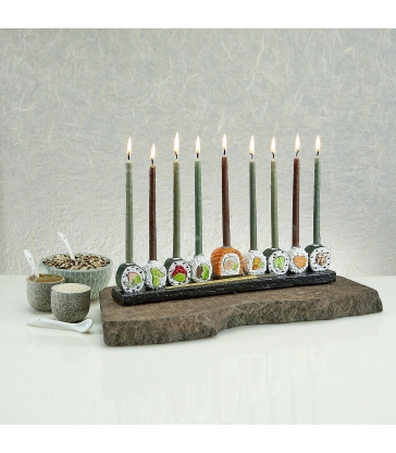Menorah à sushi en résine peinte à la main
