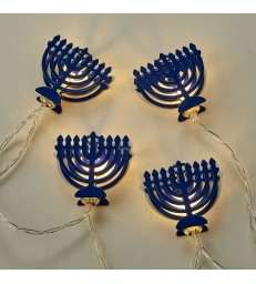 Ensemble de lumières en Hanoukia en métal bleu fonctionnant à piles